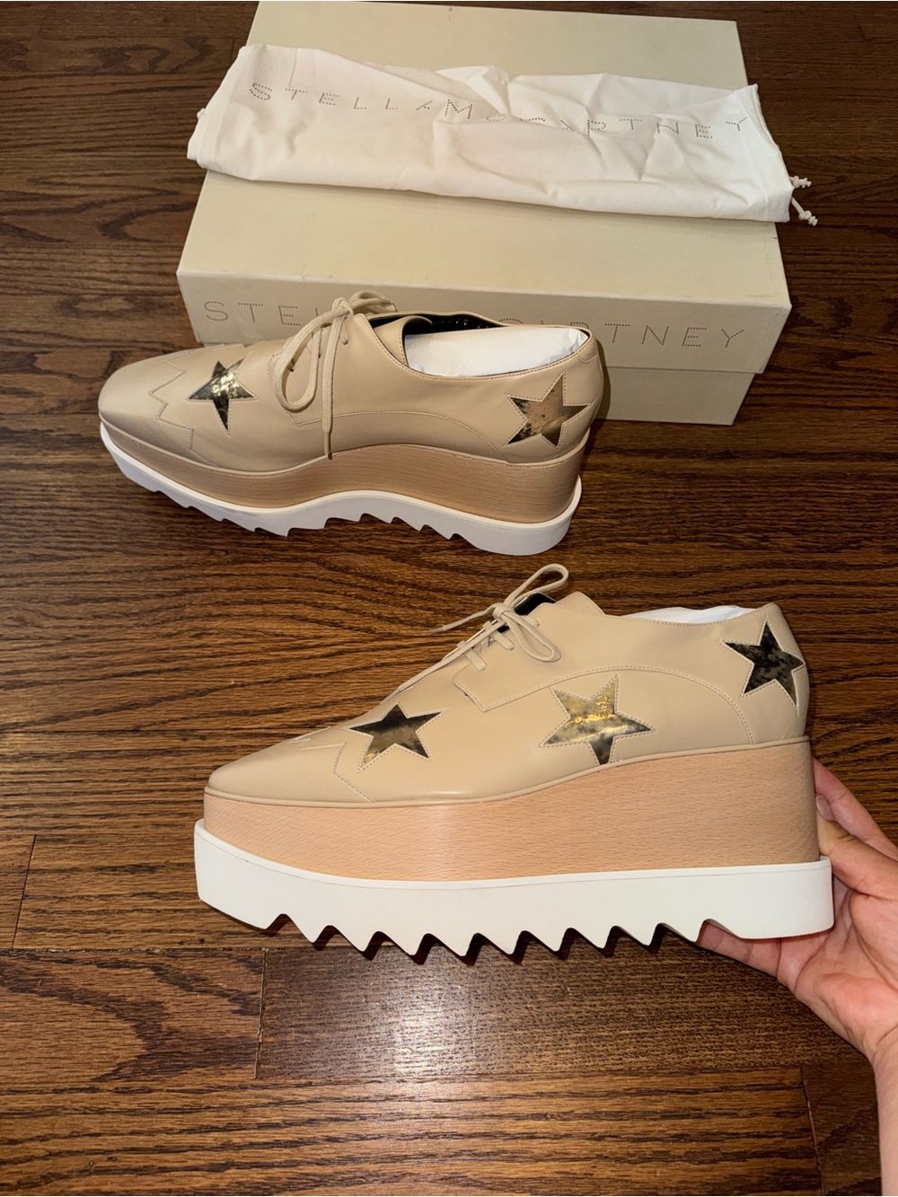 Size 40.5 Stella McCartney Elyse Star Platform Oxfords Nude Gold Black - Picture 6 of 13